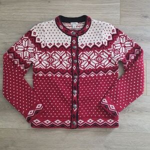 NEW LL Bean Red 100% Cotton Nordic Fair Isle  Cardigan Sweater Size XS